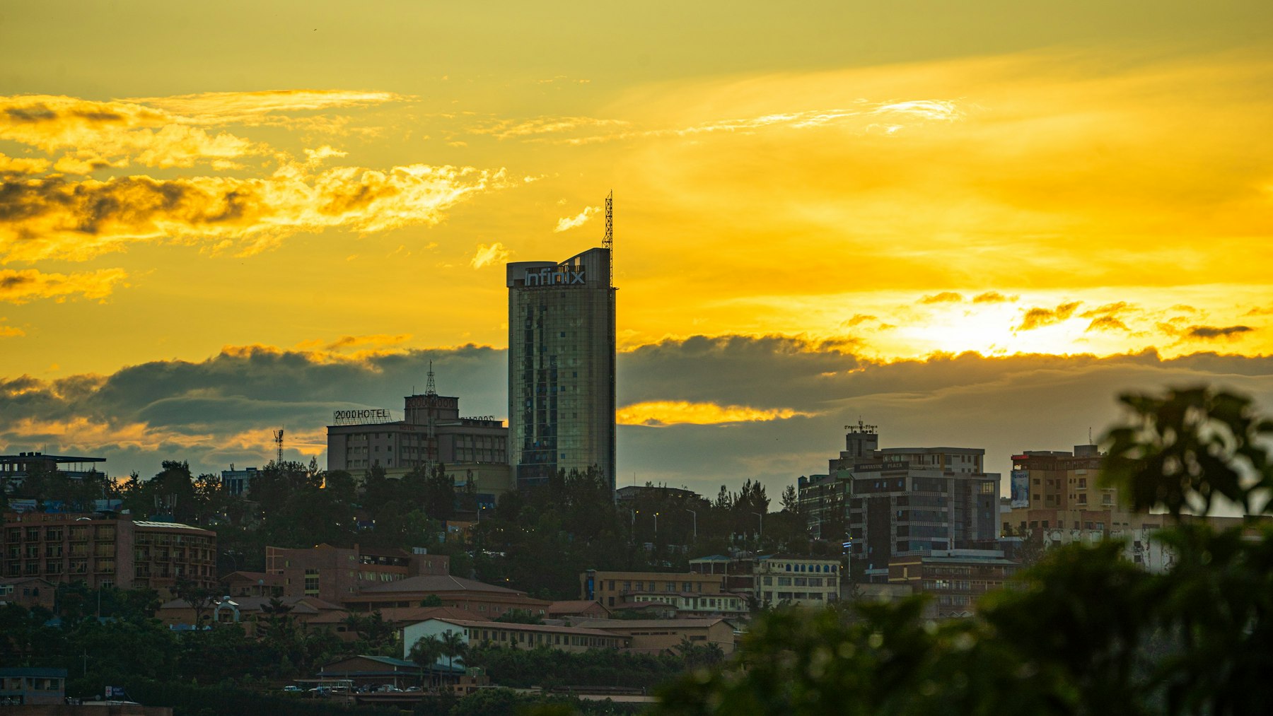 Kigali city skyline at dusk, headquarters city of Gana Technology Consulting